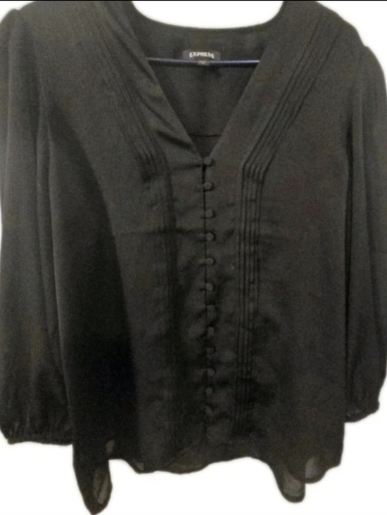 Express Tops - Express Black Button Blouse Women’s Large Long Sleeve Pleated V Neck Top 💵